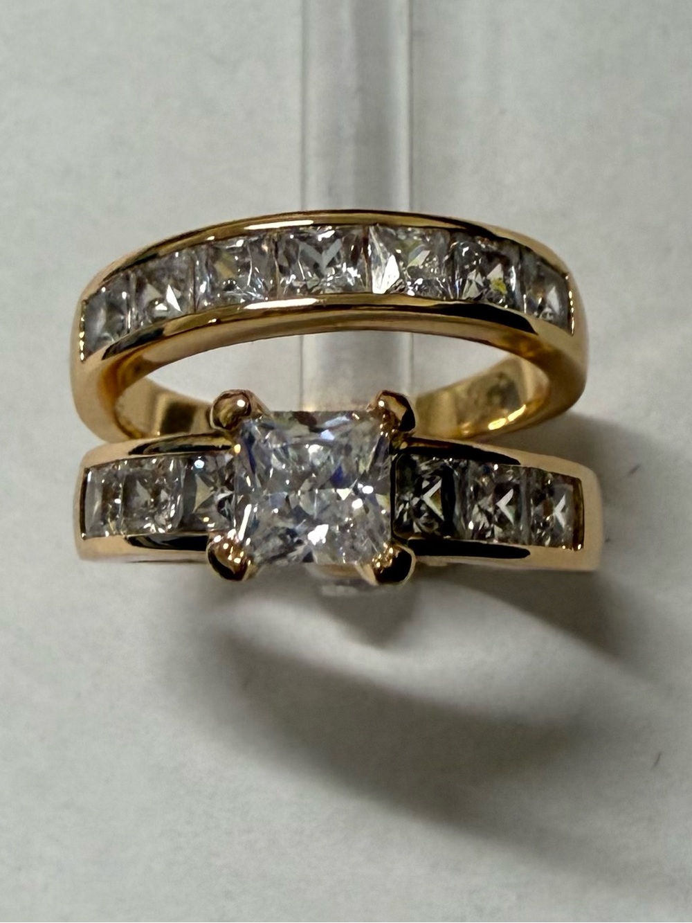 18k Gold Electroplated With Cz Stones Set of Rings Size 7